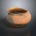 Ancient Handcrafted Clay Pottery Sculpture With Broken Rim And Textured Surface