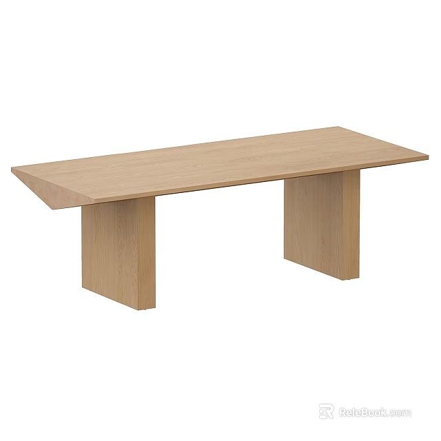 Modern Light Wooden Dining Table With Simple Design And Square Legs 3d model