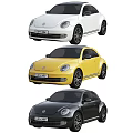 Volkswagen Beetle Cars In White Yellow Gray With Front And Rear Views