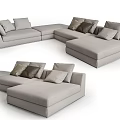 Modern Light Gray Sectional Sofa With Multiple Comfortable Pillows And Modular Design 3d model