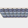 Elegant Decorative Ceiling Drapery With Blue And White Patterned Panels Arranged Neatly 3d model