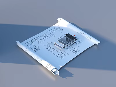 Rolled Architectural Blueprints With Smartphone Showing Detailed Construction Layout 3d model