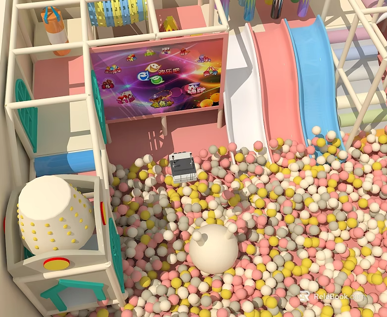 Fun Indoor Play Equipment With Ball Pool Slide Colorful Balls And Interactive Screen 3d model 