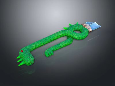 Green Snake Shaped Weapon With Red Eyes Claw Design And Grid Texture Blade 3d model