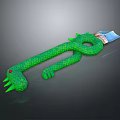 Green Snake Shaped Weapon With Red Eyes Claw Design And Grid Texture Blade