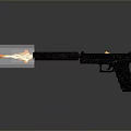 Handgun Firing With Muzzle Flame And Bullets On Reflective Surface