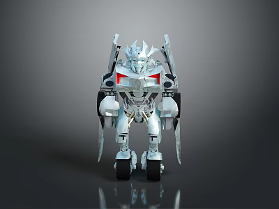 Silver Mechanical Robot With Red Chest And Black Components On Wheels 3d model