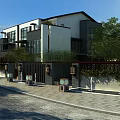 Modern Townhouse Exterior Design With White Walls Dark Roofs Glass Windows And Greenery