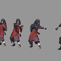 Game and Movie Character Multiple Battle Stances Red Outfit Long Dark Hair 3D Model Design