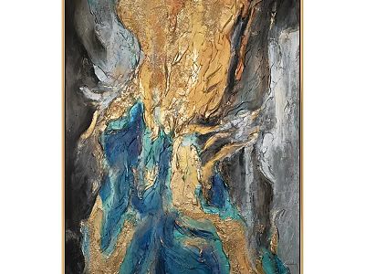 Abstract Modern Oil Painting With Gold Blue Textures And Textured Brushstroke Details In Contemporary Art Style 3d model