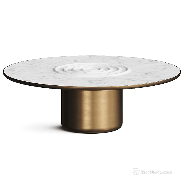 Round White Marble Top Coffee Table With Brass Metal Base Design 3d model