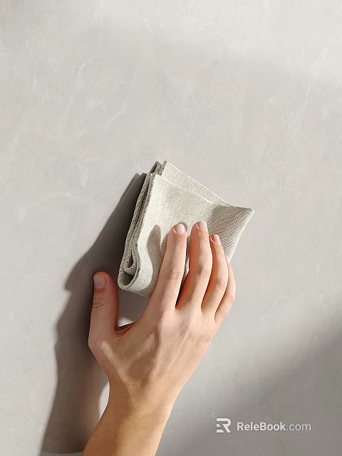 Hand Wiping Textured Gray Wall With Soft Light Colored Cloth 3d model 