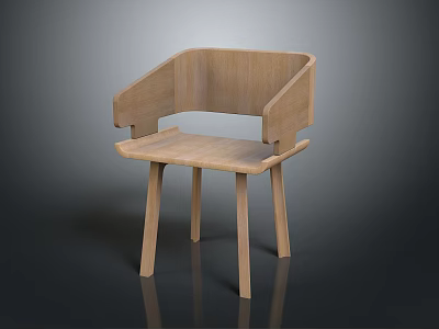 Simple Wooden Chair With Armrests Square Seat And Minimalist Leg Design Structure 3d model