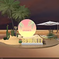 Sandy Beach Sunset Photo Check In Spot With Palm Trees Round HOLIDAYS Sign And Umbrella