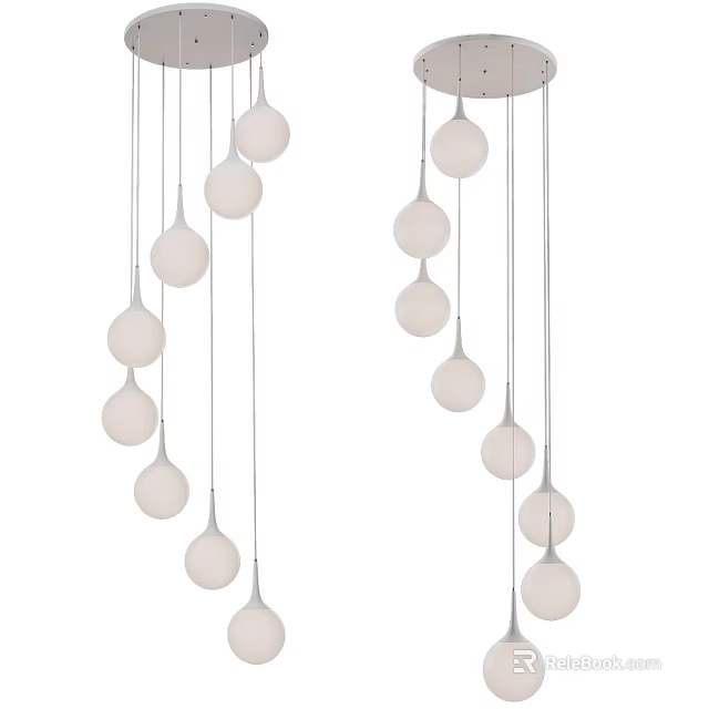 Contemporary Hanging Chandelier With Multiple White Spherical Pendants In Modern Design 3d model 