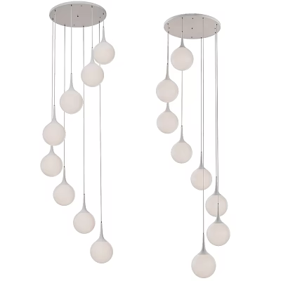 Contemporary Hanging Chandelier With Multiple White Spherical Pendants In Modern Design 3d model