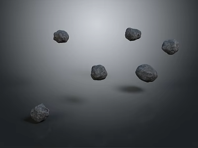 Floating Stones and Wooden Pieces on Gray Background with Bottom Stone 3d model