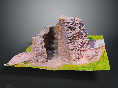Ancient Historical Stone Building Ruins Featuring Ruined Walls And Green Grass 3d model