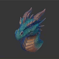 Vibrant Dragon Head Sculpture With Horns Spikes And Green Orange Design