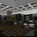 Elegant Luxurious Hotel Lobby Interior With Leather Sofas Patterned Carpet And Wooden Bookshelves