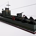Detailed Warship Model With Camouflage Paint Deck Railing And Hull Weapons