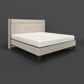 Modern Double Bed With Upholstered Beige Headboard And Wooden Legs