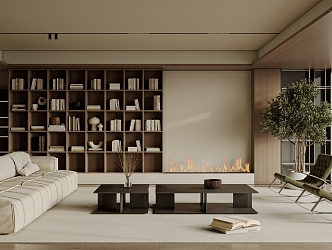 Modern Living Room Sofa Single Chair Coffee Table Curtain Carpet Bookshelf Jewelry Chandelier Hanging Picture 3d model