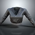 Sleek Black Cropped Jacket With Zipper Long Sleeves And Striped Hem