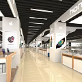 Modern Digital Store Interior With Apple Huawei Phone Displays And Glass Counters