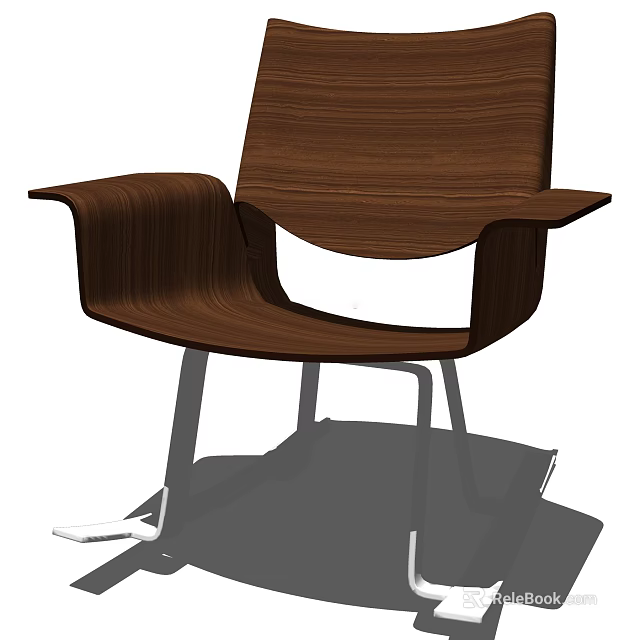 Modern Wooden Armchair With Curved Armrests And Metal Legs Brown Finish 3d model 