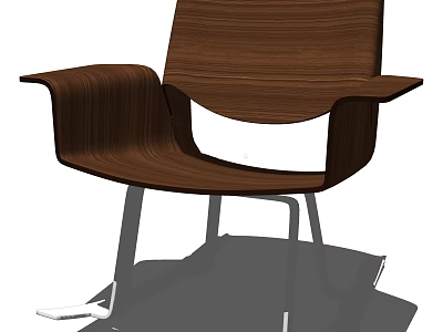 Modern Wooden Armchair With Curved Armrests And Metal Legs Brown Finish 3d model