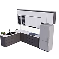 Modern Kitchen Interior With White And Gray Cabinets Countertop Sink And Refrigerator