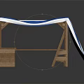 Blue And White Striped Canopy Tent With Wooden Frame And Stable Base Structure