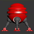 Red Striped Spherical Object With Gray Support Legs And Red Star Shaped Decorations