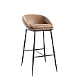 Modern Bar Stools With White And Brown Upholstered Seats And Black Metal Legs