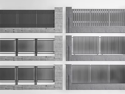 Modern Building Exterior Wall Design With Vertical Metal Grilles And Stone Panels 3d model