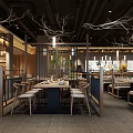 Modern Japanese Restaurant Interior With Indoor Garden Stone Features Wooden Screens And Lighting Fixtures