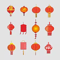 Traditional Chinese Red Lanterns With Various Decorative Styles And Patterns 3d model