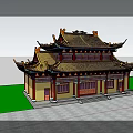 Ancient Chinese Architecture in Traditional Style with Yellow Roof Ornate Eaves and Mountain Backdrop