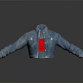 Blue Denim Jacket With Open Front Red Inner Layer And Pockets Displayed On Gray Background 3d model