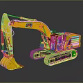 Yellow CAT Construction Excavator With Tracked Undercarriage And Front Bucket