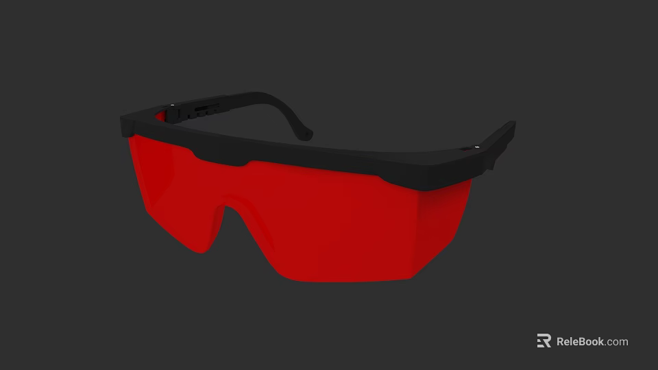 Protective Safety Goggles With Red Lenses And Black Frame Design 3d model 