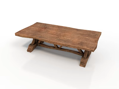 Rustic Wooden Coffee Table With Natural Texture And Cross Leg Design 3d model