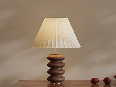 Wooden Table Lamp With Pleated Cream Shade Spiral Base And Red Decorative Ornaments 3d model