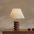 Wooden Table Lamp With Pleated Cream Shade Spiral Base And Red Decorative Ornaments