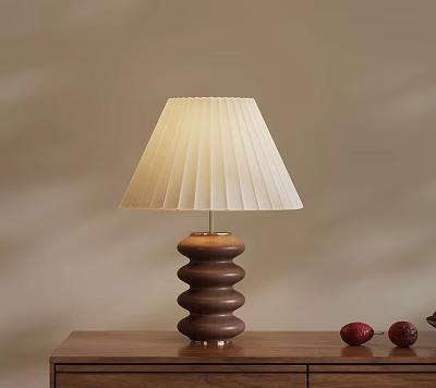 Wooden Table Lamp With Pleated Cream Shade Spiral Base And Red Decorative Ornaments 3d model