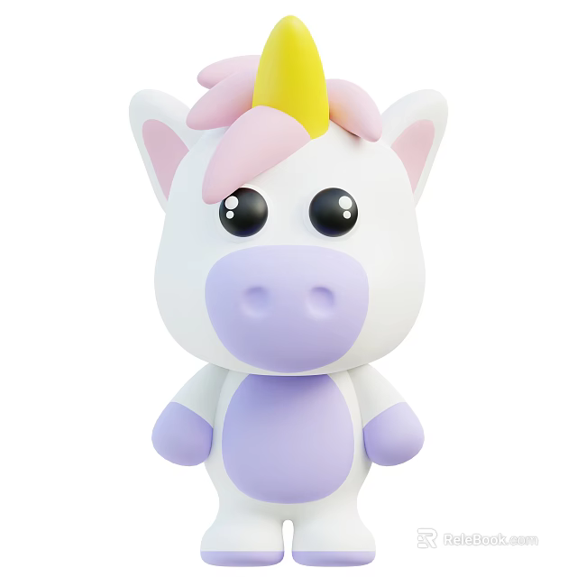 Cute Unicorn Toy With White Body Purple Belly Pink Mane And Yellow Horn 3d model 