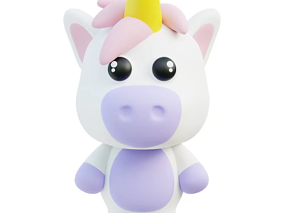 Cute Unicorn Toy With White Body Purple Belly Pink Mane And Yellow Horn 3d model