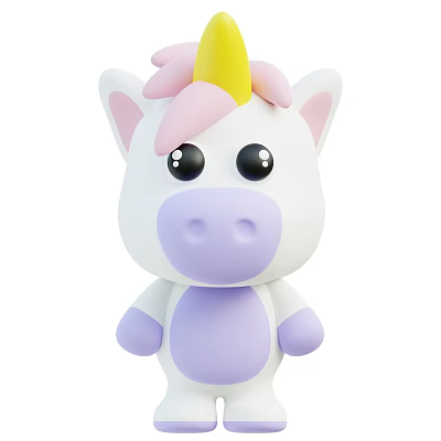 Cute Unicorn Toy With White Body Purple Belly Pink Mane And Yellow Horn 3d model