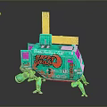 Turquoise Sci Fi Mechanical Robot With Hello World Graffiti And Legs